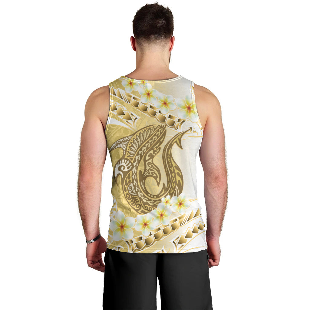 Gold Hawaii Shark Tattoo Men Tank Top Frangipani With Polynesian Pastel Version