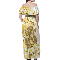 Gold Hawaii Shark Tattoo Off Shoulder Maxi Dress Frangipani With Polynesian Pastel Version