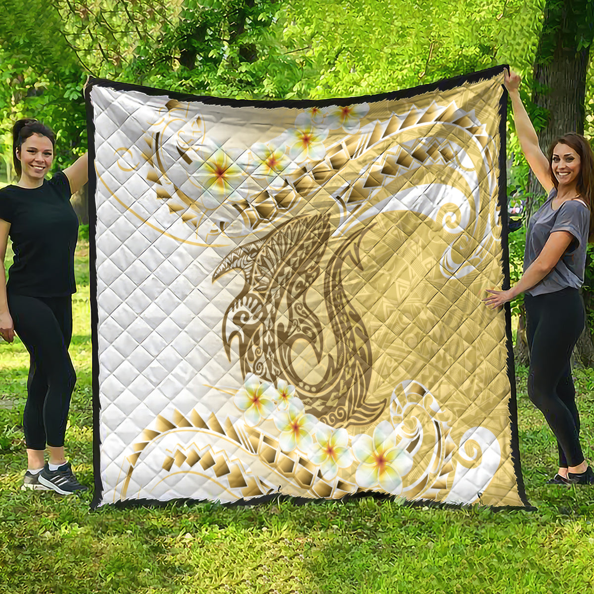 Gold Hawaii Shark Tattoo Quilt Frangipani With Polynesian Pastel Version