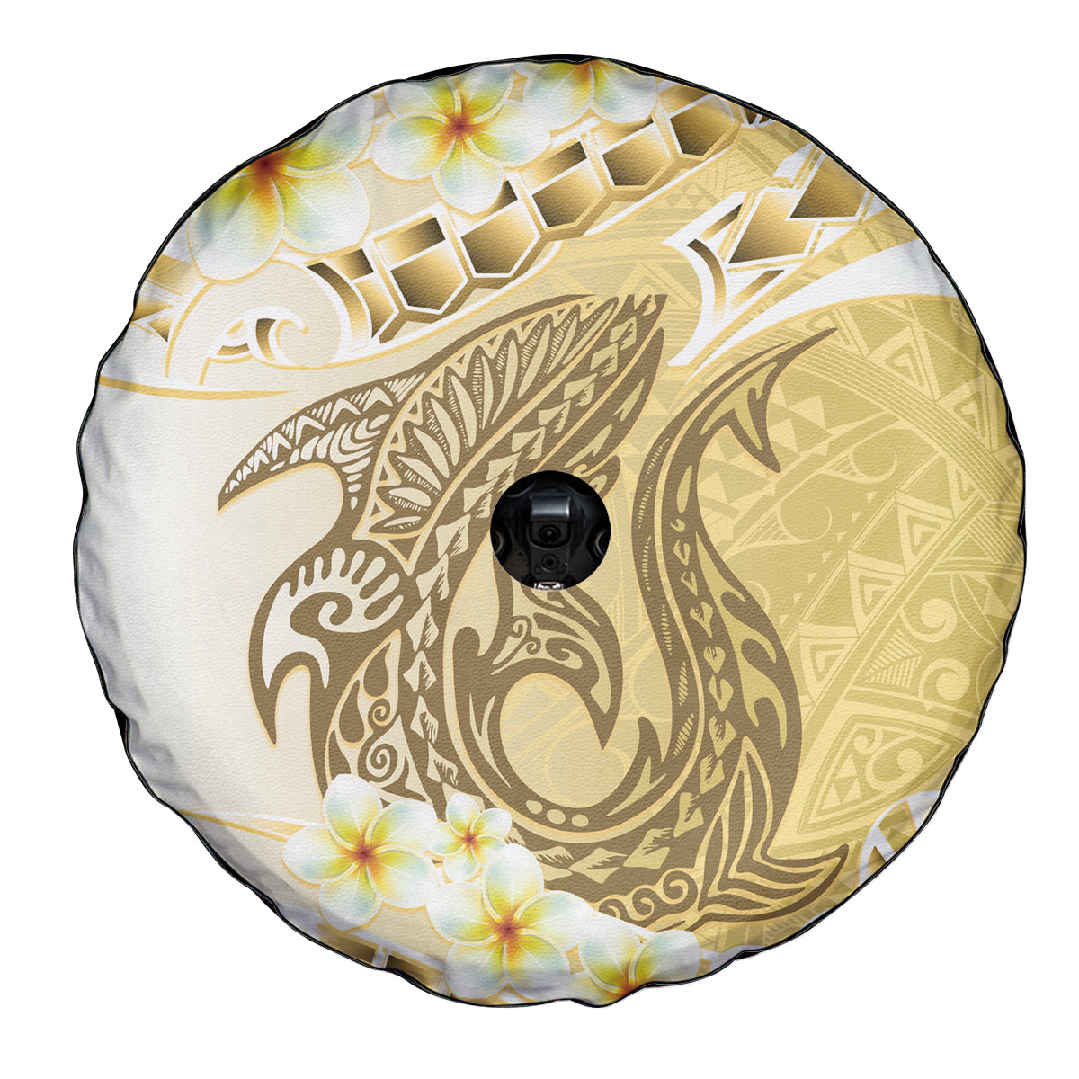 Gold Hawaii Shark Tattoo Spare Tire Cover Frangipani With Polynesian Pastel Version