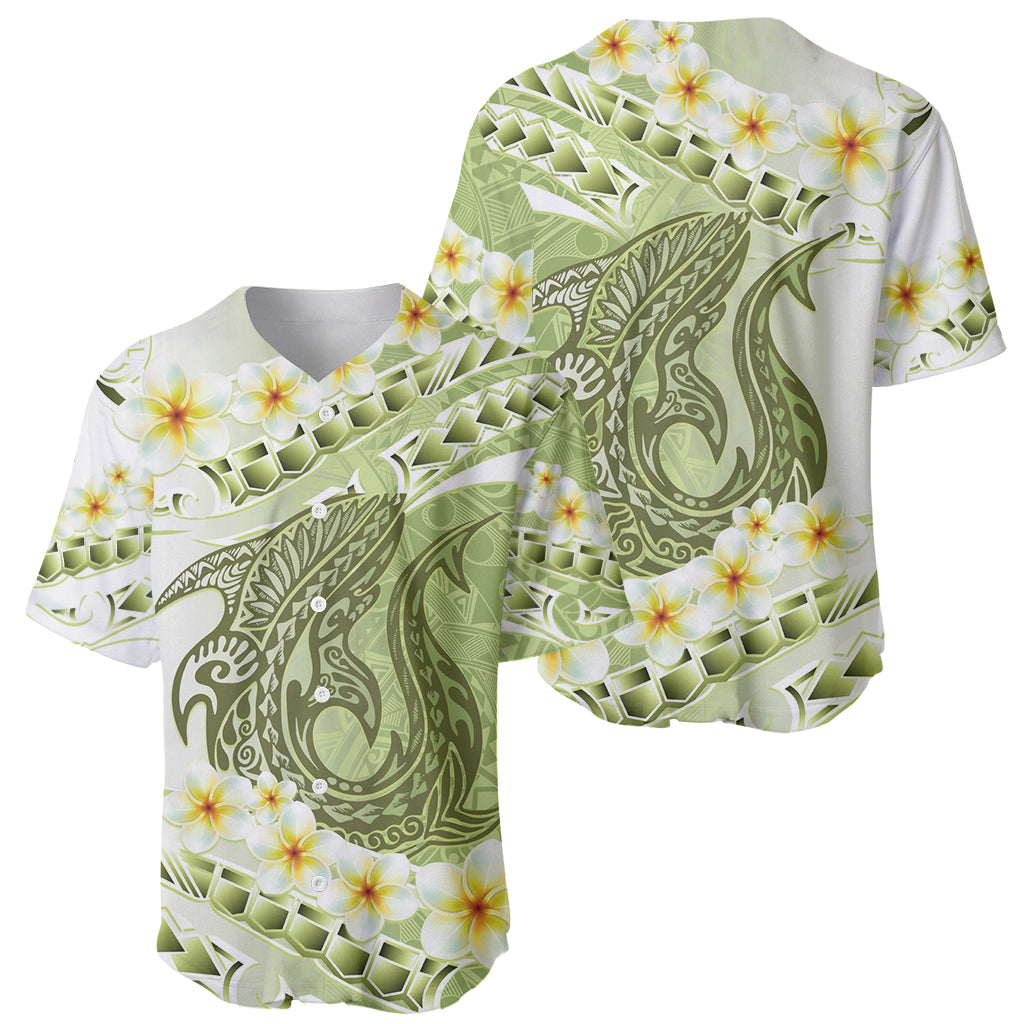 Green Hawaii Shark Tattoo Baseball Jersey Frangipani With Polynesian Pastel Version