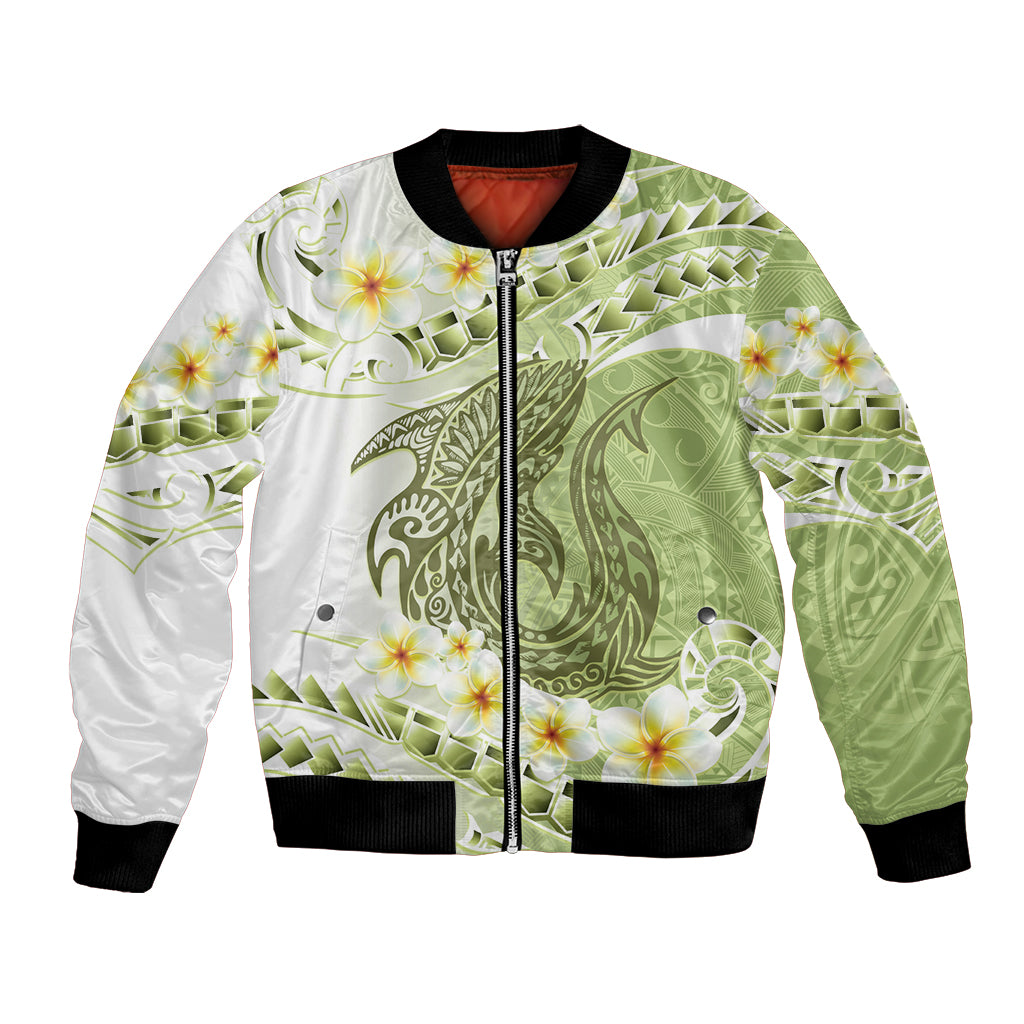 Green Hawaii Shark Tattoo Bomber Jacket Frangipani With Polynesian Pastel Version