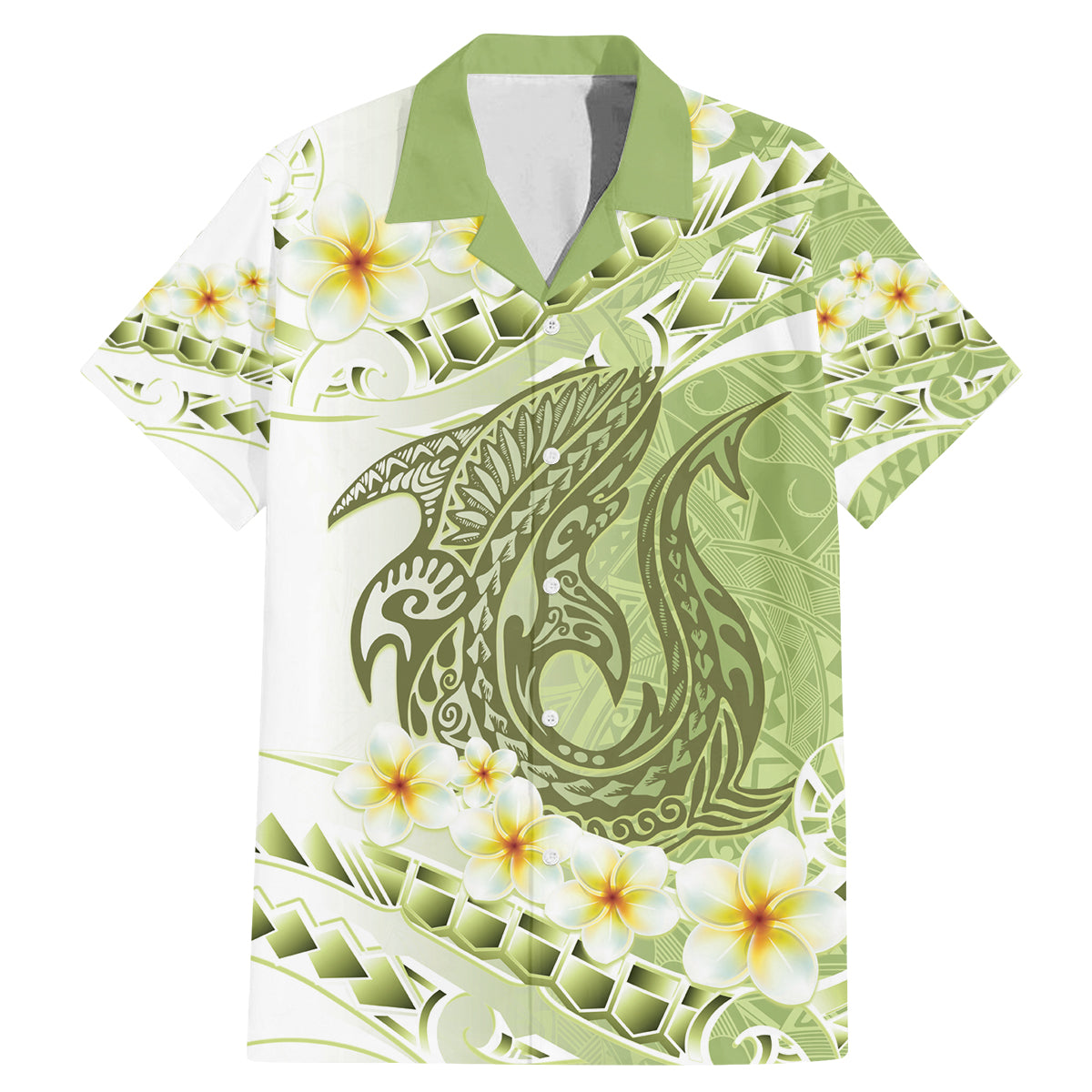 Green Hawaii Shark Tattoo Family Matching Mermaid Dress and Hawaiian Shirt Frangipani With Polynesian Pastel Version