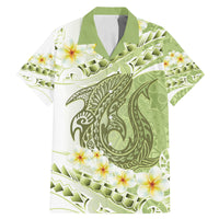 Green Hawaii Shark Tattoo Family Matching Mermaid Dress and Hawaiian Shirt Frangipani With Polynesian Pastel Version