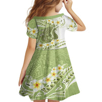 Green Hawaii Shark Tattoo Family Matching Off Shoulder Short Dress and Hawaiian Shirt Frangipani With Polynesian Pastel Version