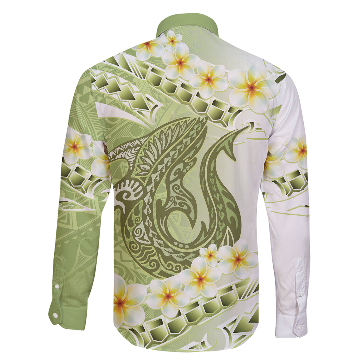 Green Hawaii Shark Tattoo Family Matching Tank Maxi Dress and Hawaiian Shirt Frangipani With Polynesian Pastel Version