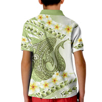 Green Hawaii Shark Tattoo Kid Polo Shirt Frangipani With Polynesian Pastel Version