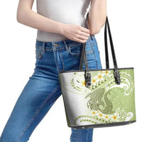 Green Hawaii Shark Tattoo Leather Tote Bag Frangipani With Polynesian Pastel Version