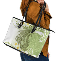 Green Hawaii Shark Tattoo Leather Tote Bag Frangipani With Polynesian Pastel Version