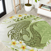Green Hawaii Shark Tattoo Round Carpet Frangipani With Polynesian Pastel Version