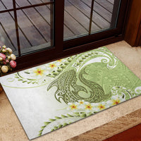 Green Hawaii Shark Tattoo Rubber Doormat Frangipani With Polynesian Pastel Version