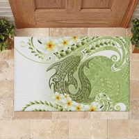 Green Hawaii Shark Tattoo Rubber Doormat Frangipani With Polynesian Pastel Version
