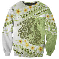 Green Hawaii Shark Tattoo Sweatshirt Frangipani With Polynesian Pastel Version