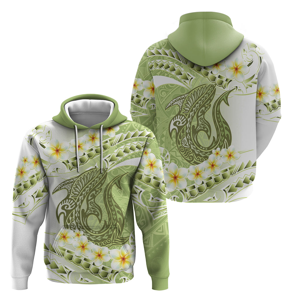 Green Hawaii Shark Tattoo Zip Hoodie Frangipani With Polynesian Pastel Version