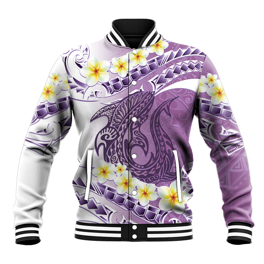 Purple Hawaii Shark Tattoo Baseball Jacket Frangipani With Polynesian Pastel Version