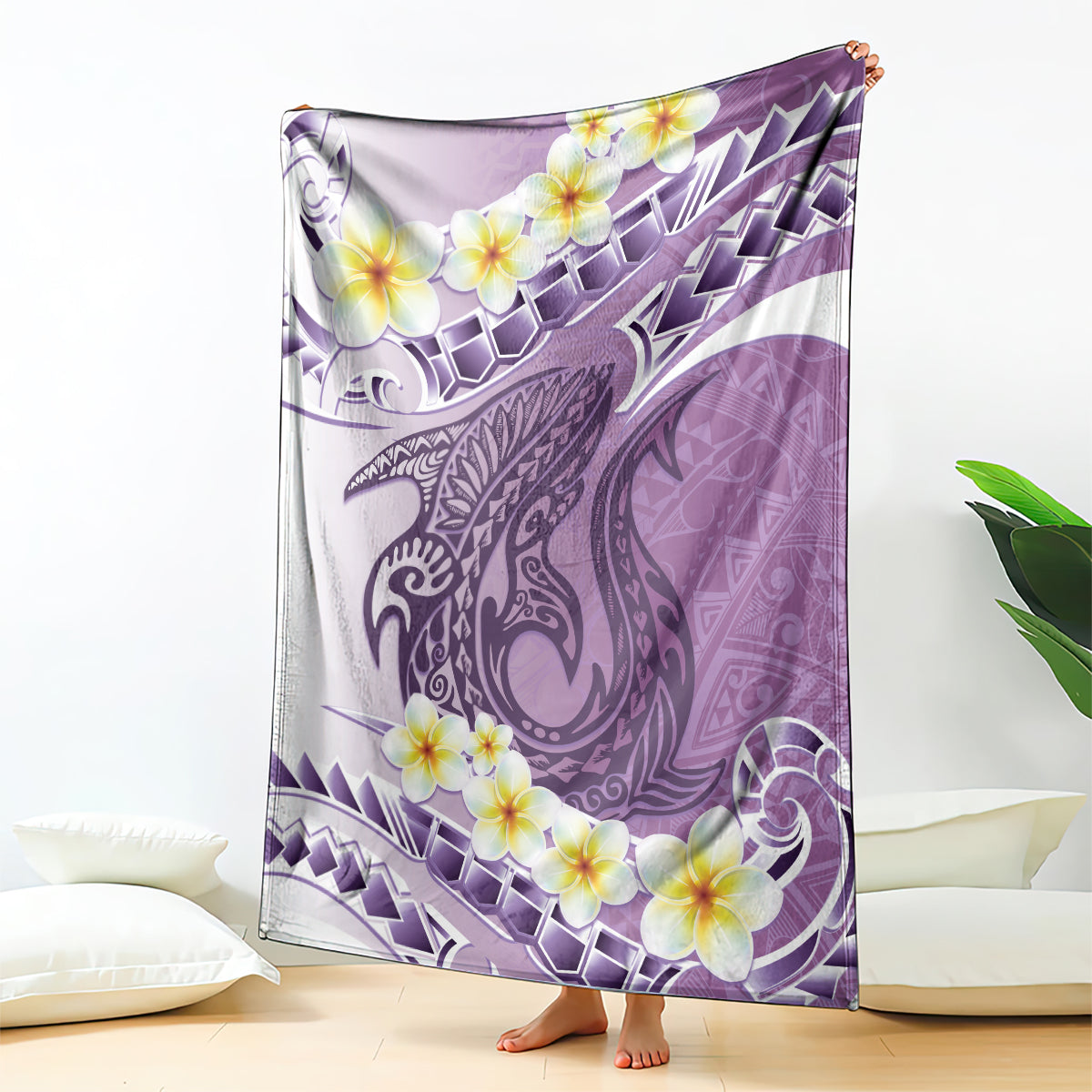 Purple Hawaii Shark Tattoo Blanket Frangipani With Polynesian Pastel Version