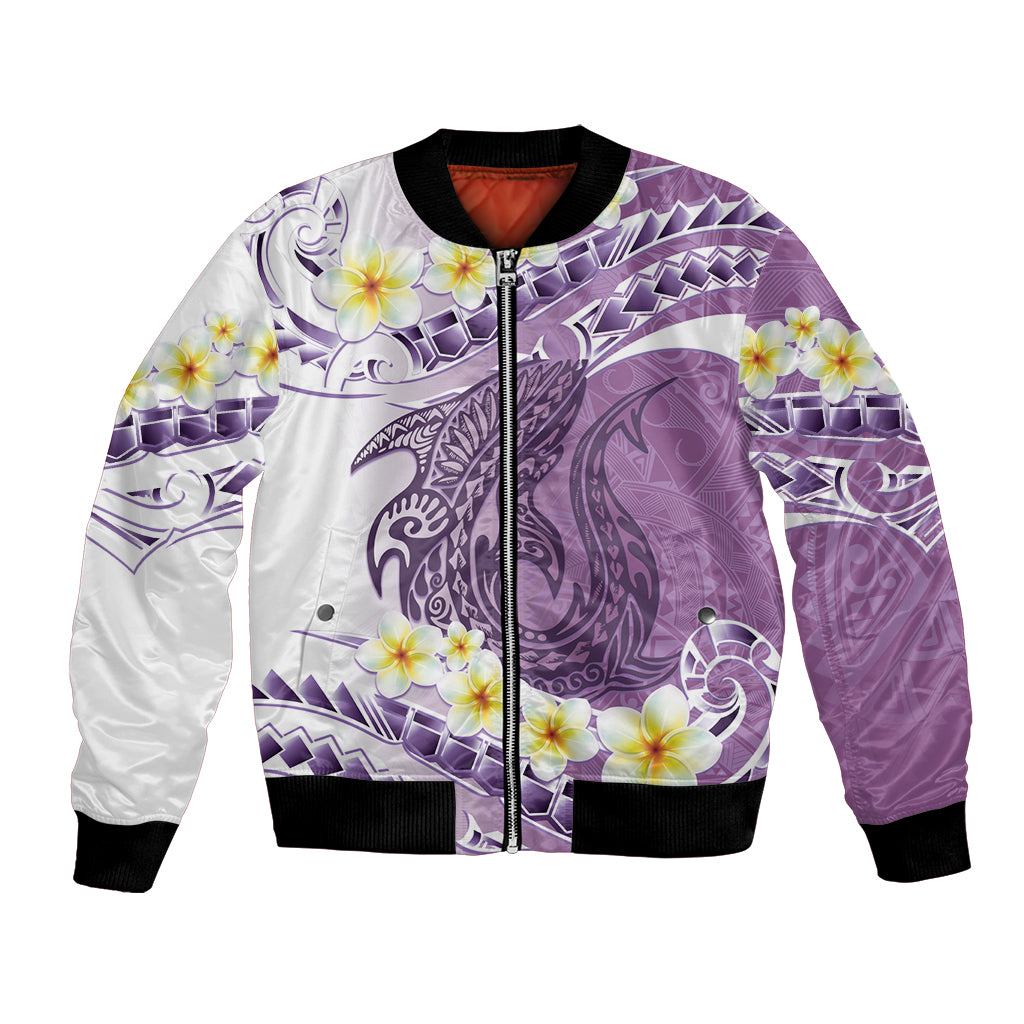 Purple Hawaii Shark Tattoo Bomber Jacket Frangipani With Polynesian Pastel Version