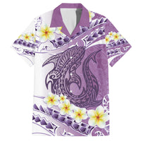 Purple Hawaii Shark Tattoo Family Matching Off Shoulder Maxi Dress and Hawaiian Shirt Frangipani With Polynesian Pastel Version