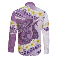 Purple Hawaii Shark Tattoo Family Matching Off Shoulder Short Dress and Hawaiian Shirt Frangipani With Polynesian Pastel Version