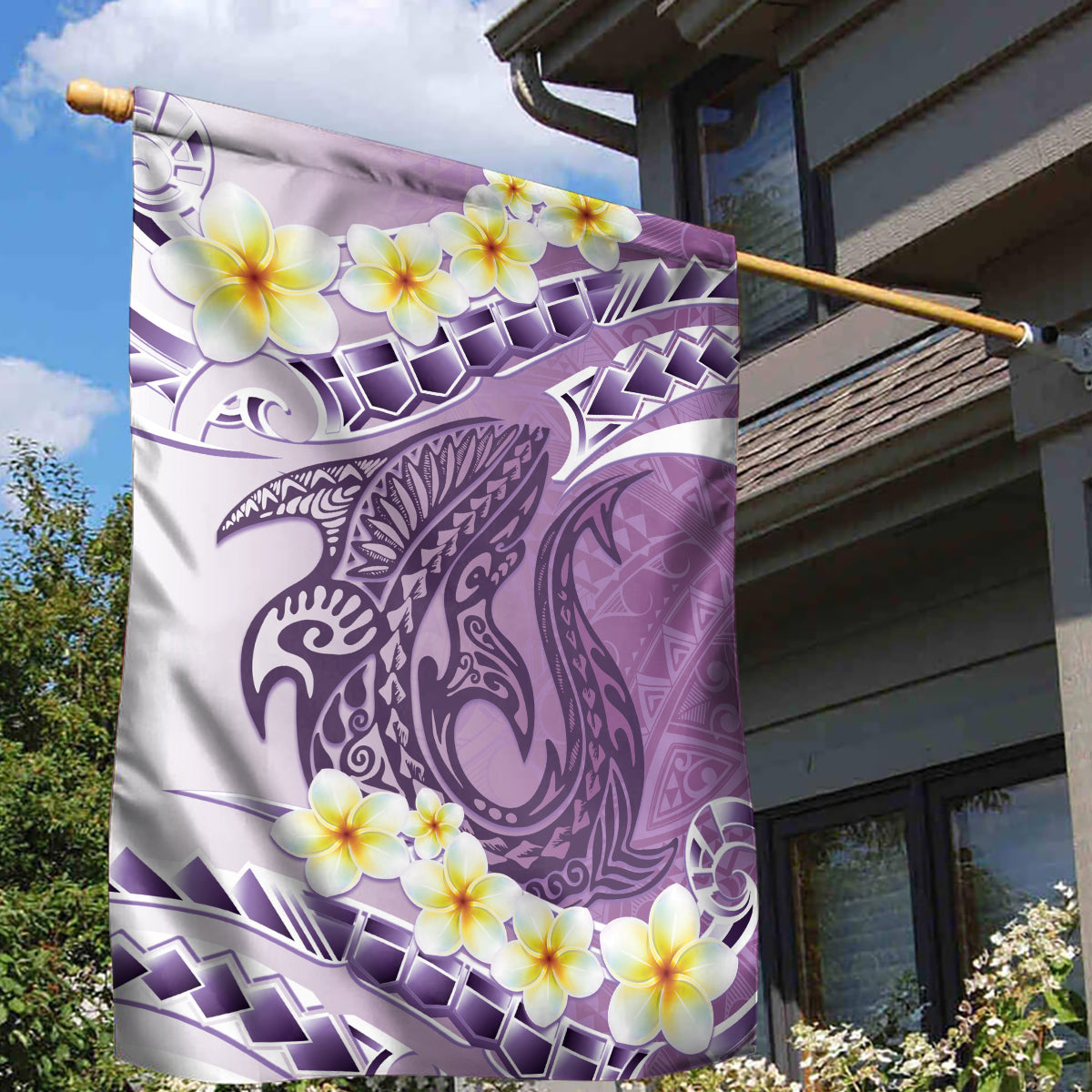Purple Hawaii Shark Tattoo Garden Flag Frangipani With Polynesian Pastel Version LT14 - Polynesian Pride