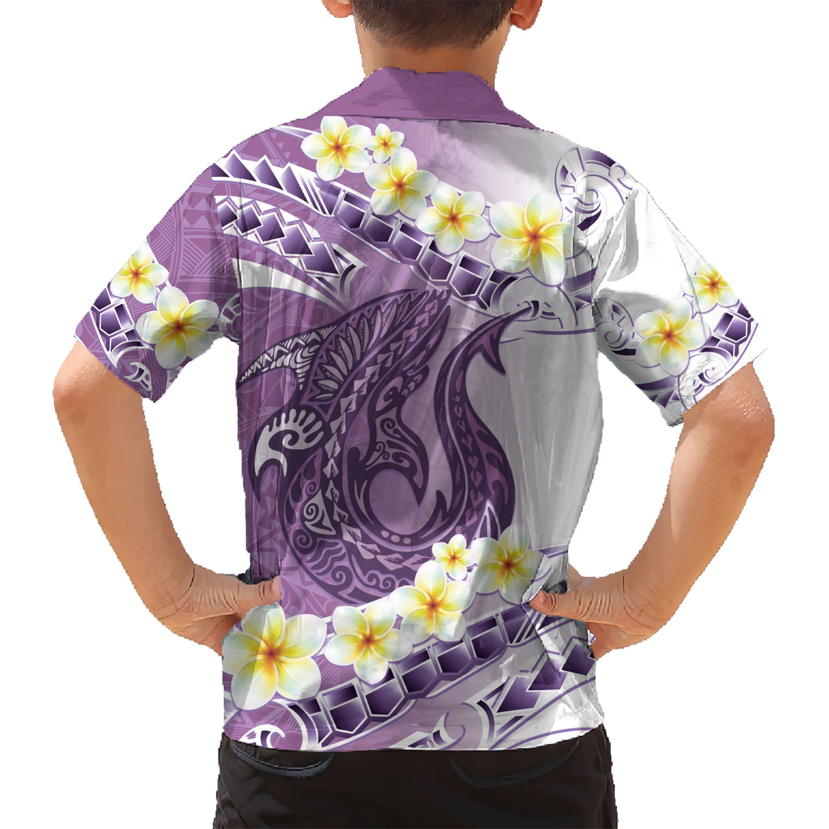 Purple Hawaii Shark Tattoo Kid Hawaiian Shirt Frangipani With Polynesian Pastel Version