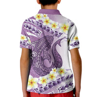 Purple Hawaii Shark Tattoo Kid Polo Shirt Frangipani With Polynesian Pastel Version