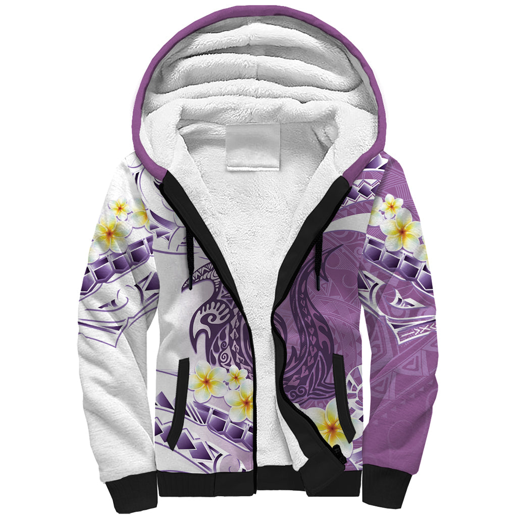 Purple Hawaii Shark Tattoo Sherpa Hoodie Frangipani With Polynesian Pastel Version