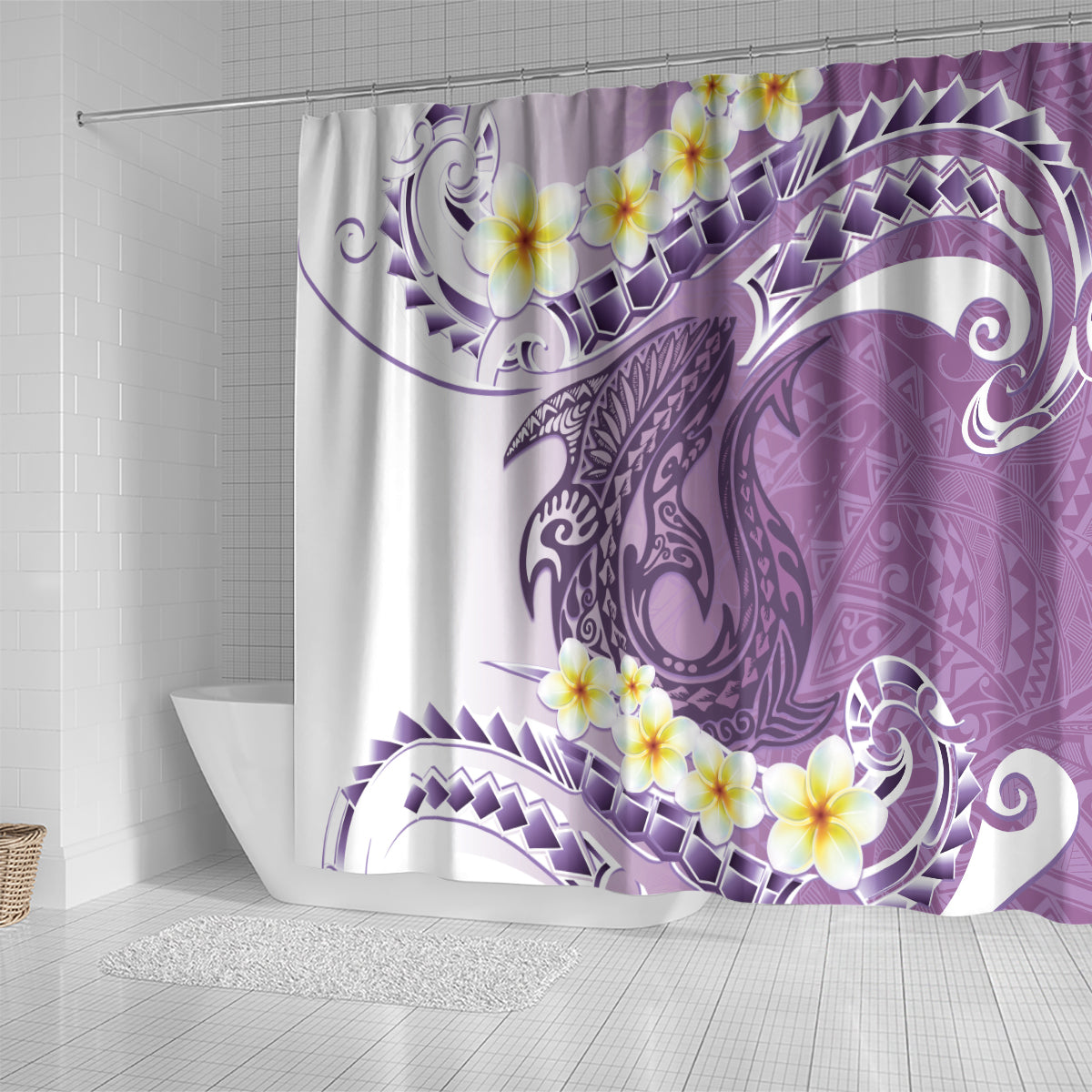 Purple Hawaii Shark Tattoo Shower Curtain Frangipani With Polynesian Pastel Version