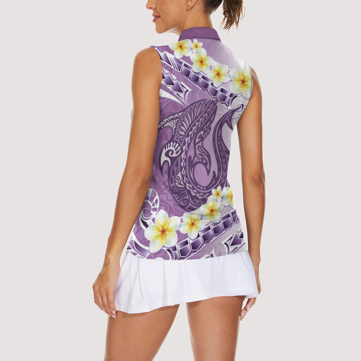 Purple Hawaii Shark Tattoo Women Sleeveless Polo Shirt Frangipani With Polynesian Pastel Version
