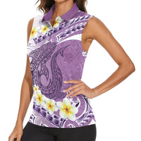 Purple Hawaii Shark Tattoo Women Sleeveless Polo Shirt Frangipani With Polynesian Pastel Version