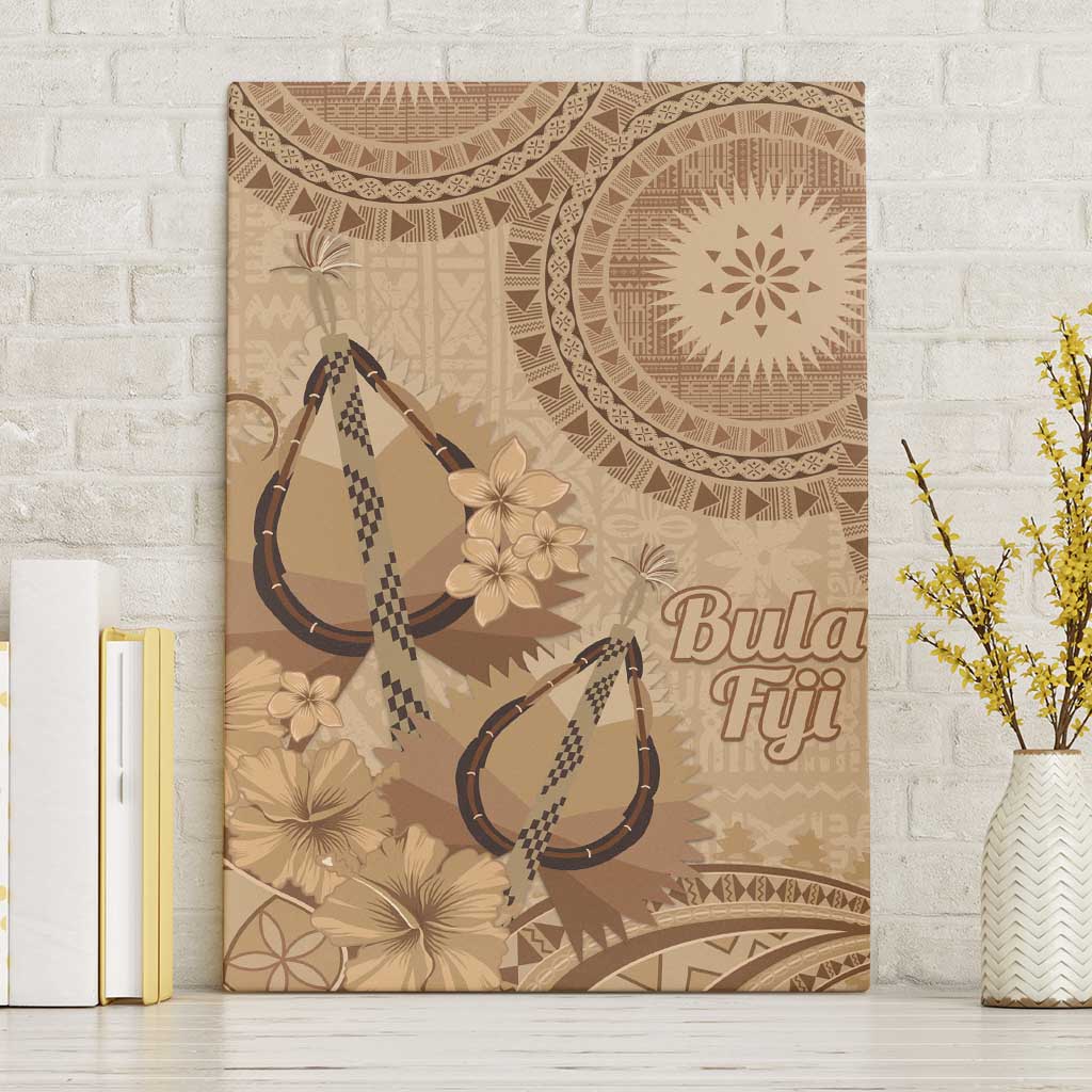 Brown Bula Fiji Canvas Wall Art Fijian Dance Fan Tapa Cloth Pattern