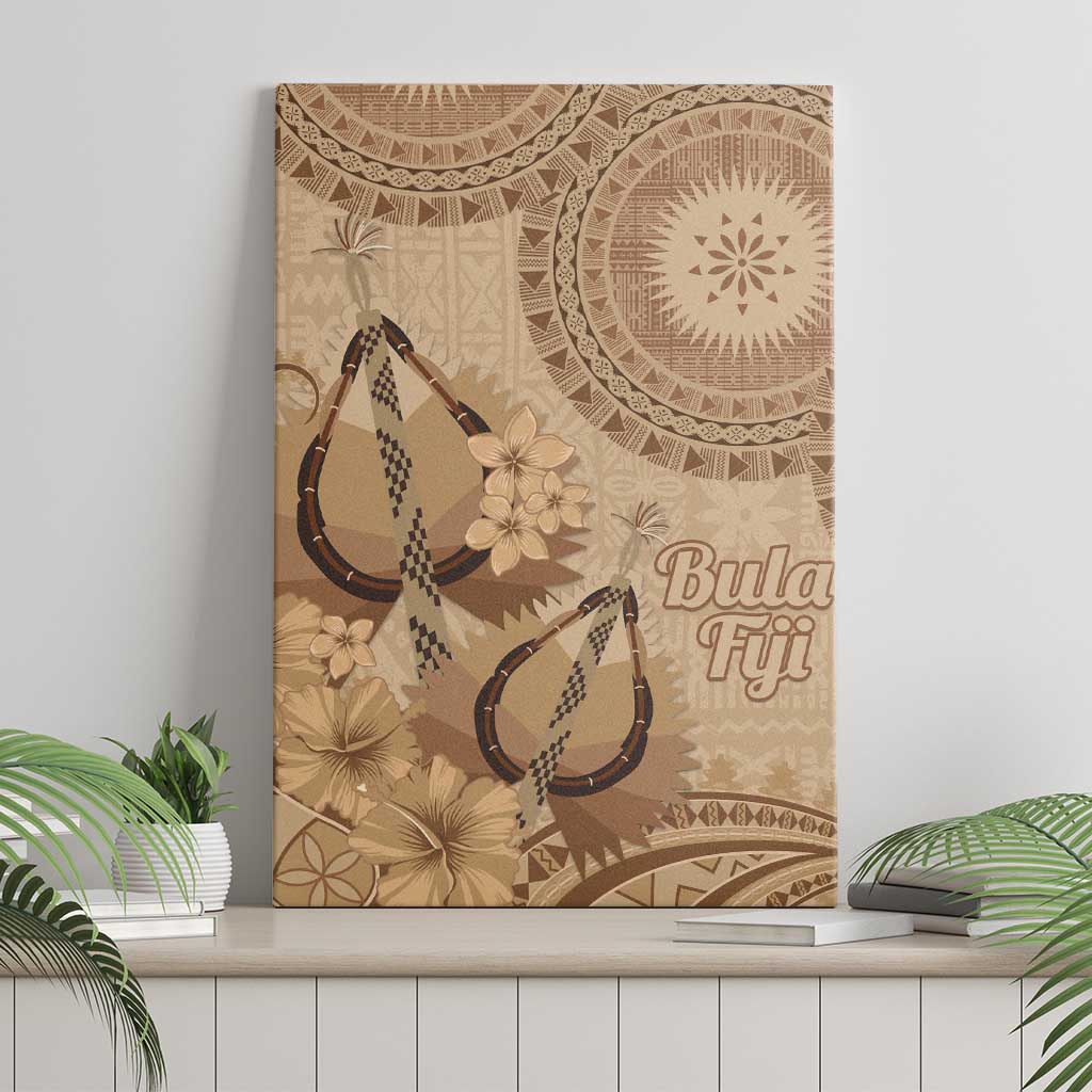 Brown Bula Fiji Canvas Wall Art Fijian Dance Fan Tapa Cloth Pattern