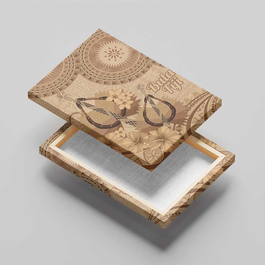 Brown Bula Fiji Canvas Wall Art Fijian Dance Fan Tapa Cloth Pattern
