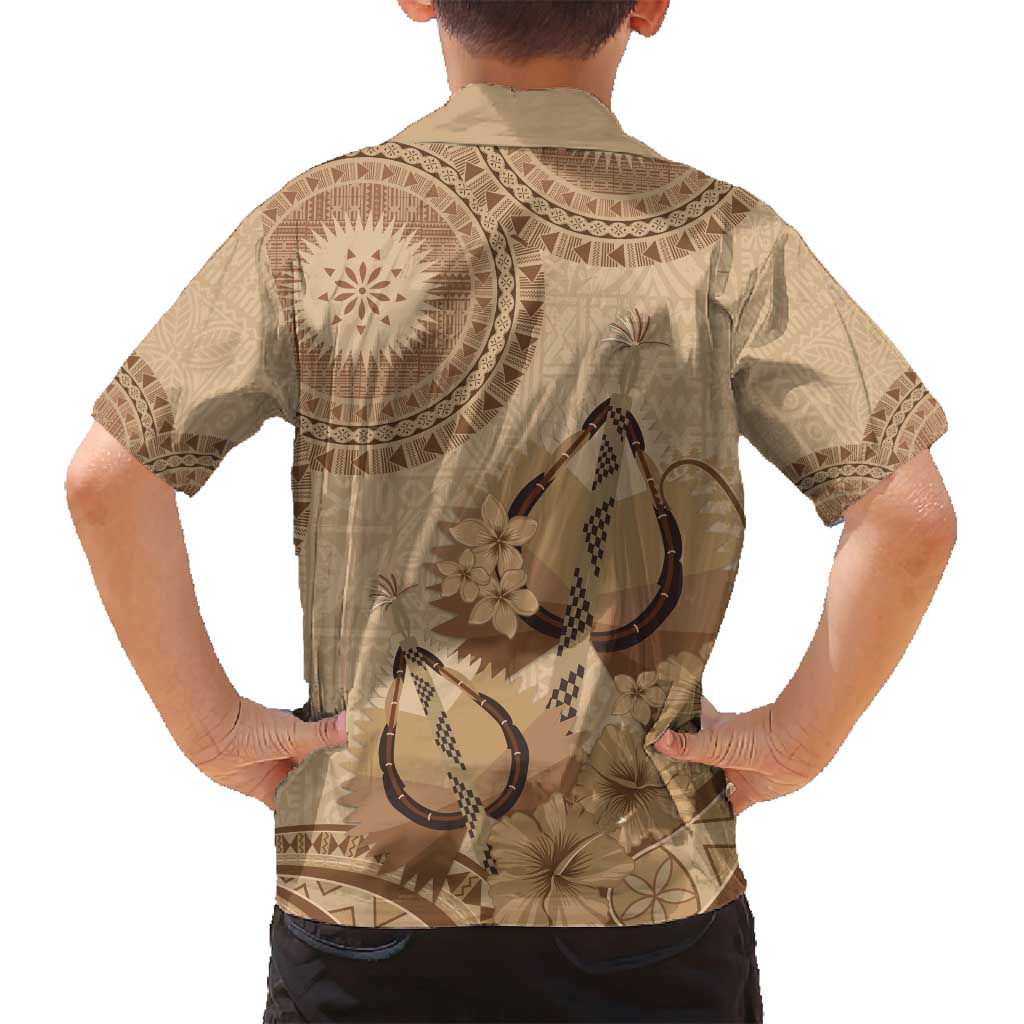 Brown Bula Fiji Family Matching Long Sleeve Bodycon Dress and Hawaiian Shirt Fijian Dance Fan Tapa Cloth Pattern