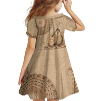 Brown Bula Fiji Family Matching Long Sleeve Bodycon Dress and Hawaiian Shirt Fijian Dance Fan Tapa Cloth Pattern