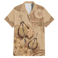 Brown Bula Fiji Family Matching Short Sleeve Bodycon Dress and Hawaiian Shirt Fijian Dance Fan Tapa Cloth Pattern