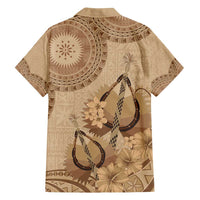 Brown Bula Fiji Family Matching Summer Maxi Dress and Hawaiian Shirt Fijian Dance Fan Tapa Cloth Pattern
