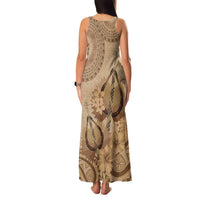 Brown Bula Fiji Family Matching Tank Maxi Dress and Hawaiian Shirt Fijian Dance Fan Tapa Cloth Pattern