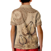 Brown Bula Fiji Kid Polo Shirt Fijian Dance Fan Tapa Cloth Pattern