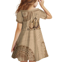 Brown Bula Fiji Kid Short Sleeve Dress Fijian Dance Fan Tapa Cloth Pattern