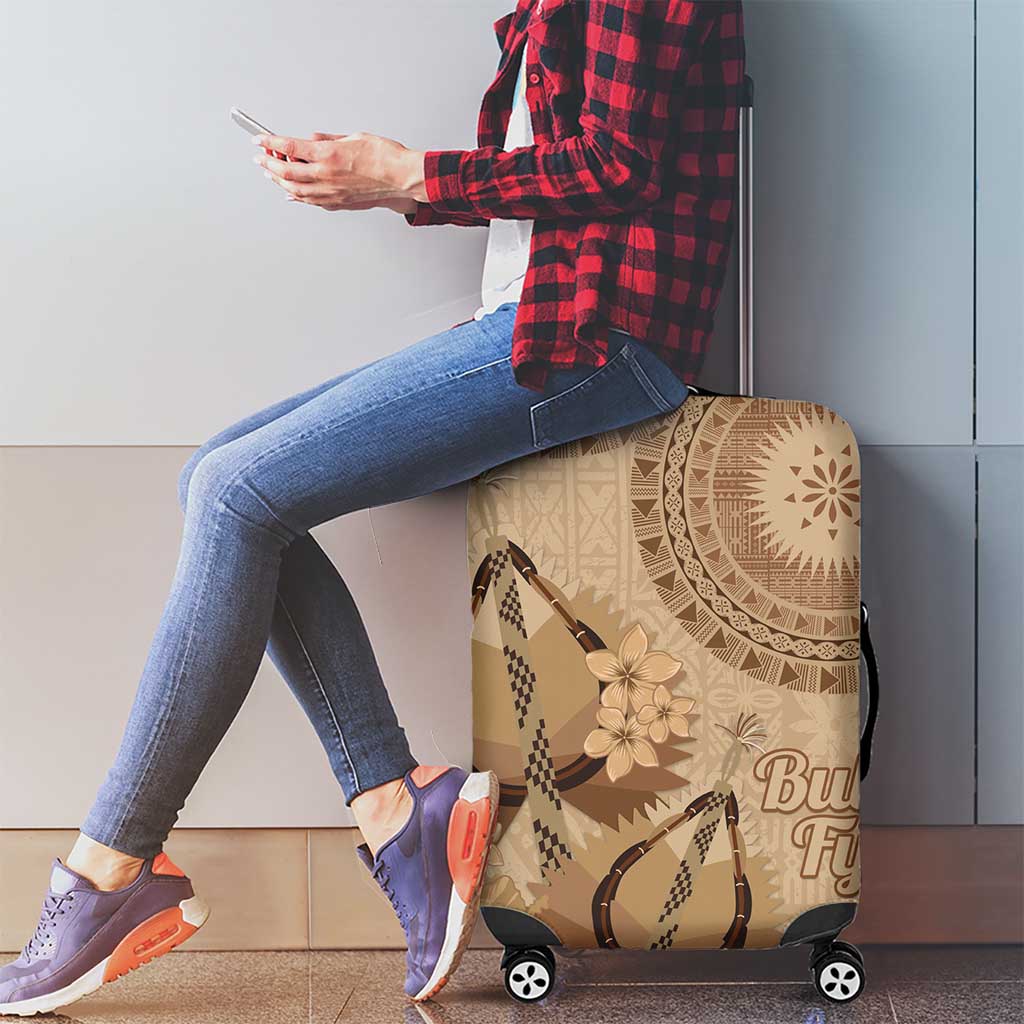 Brown Bula Fiji Luggage Cover Fijian Dance Fan Tapa Cloth Pattern