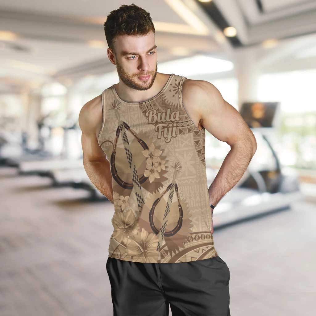 Brown Bula Fiji Men Tank Top Fijian Dance Fan Tapa Cloth Pattern