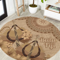 Brown Bula Fiji Round Carpet Fijian Dance Fan Tapa Cloth Pattern