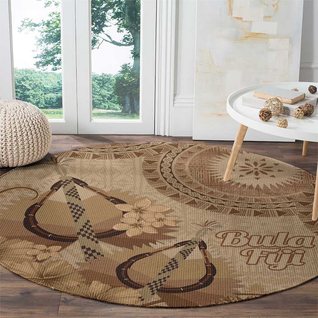 Brown Bula Fiji Round Carpet Fijian Dance Fan Tapa Cloth Pattern