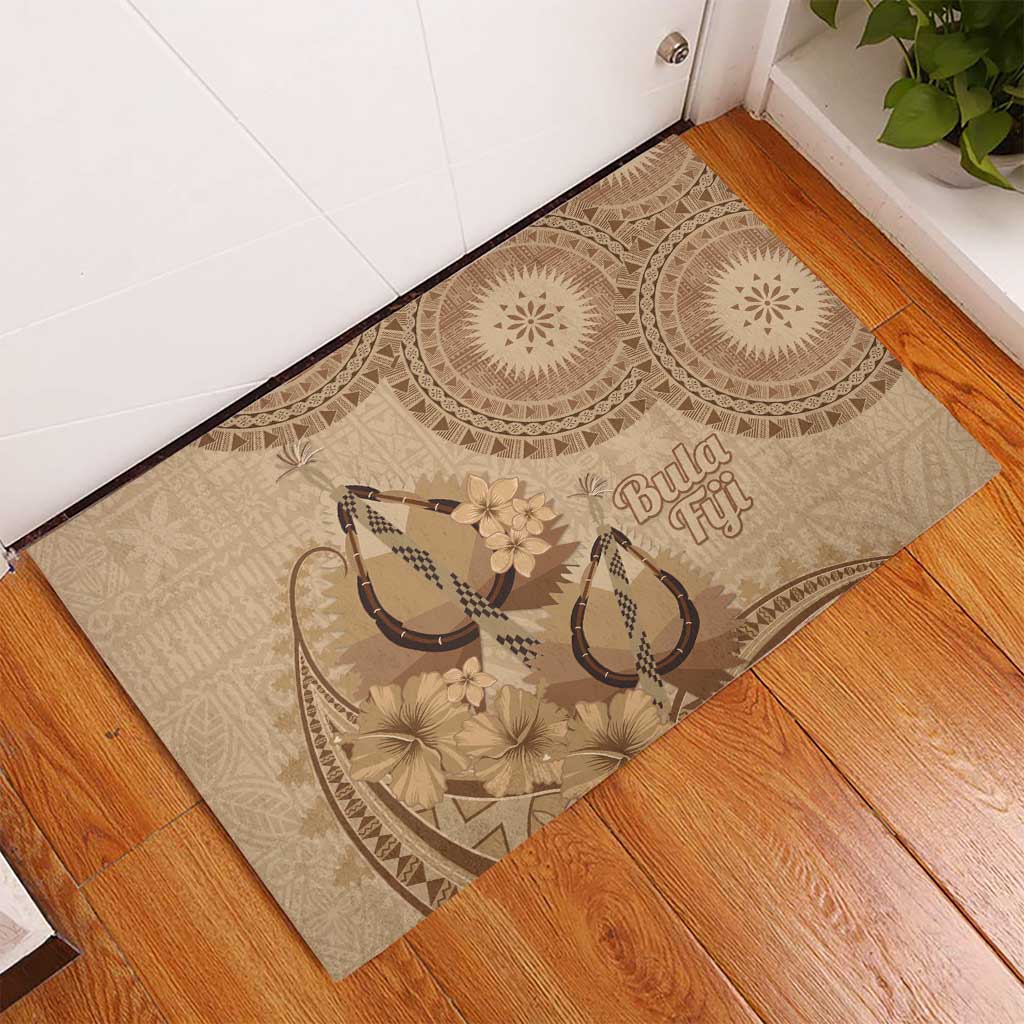 Brown Bula Fiji Rubber Doormat Fijian Dance Fan Tapa Cloth Pattern
