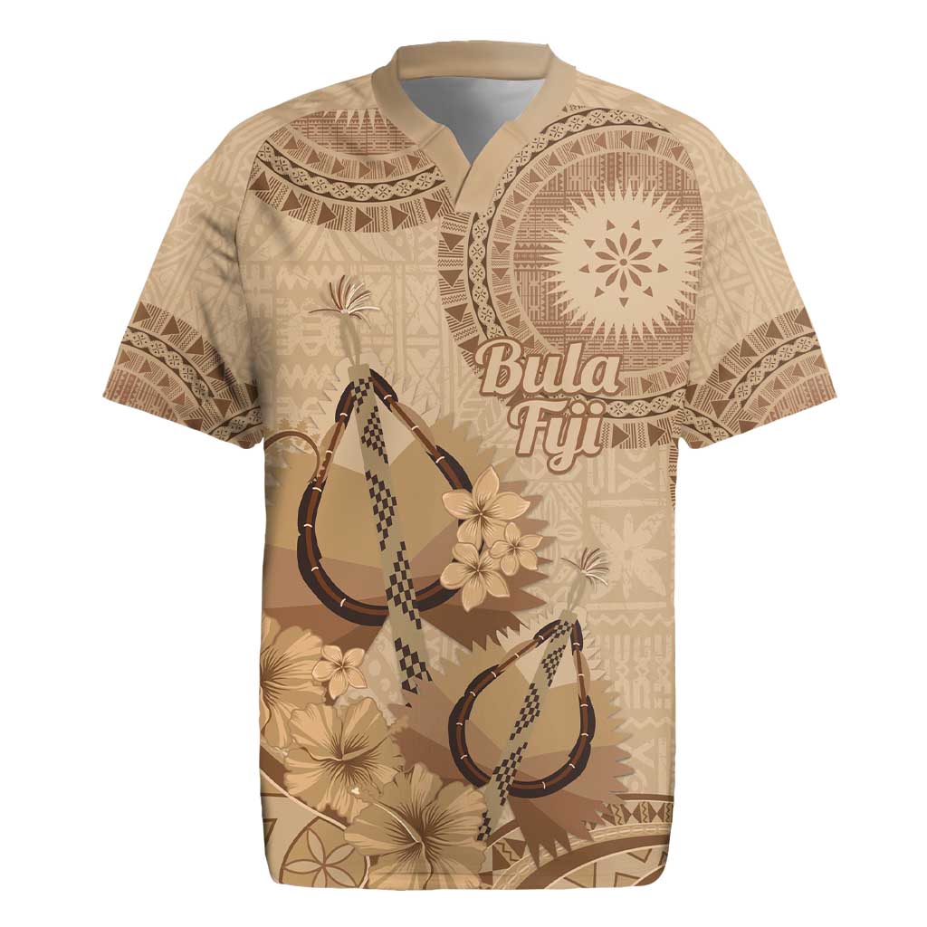 Brown Bula Fiji Rugby Jersey Fijian Dance Fan Tapa Cloth Pattern