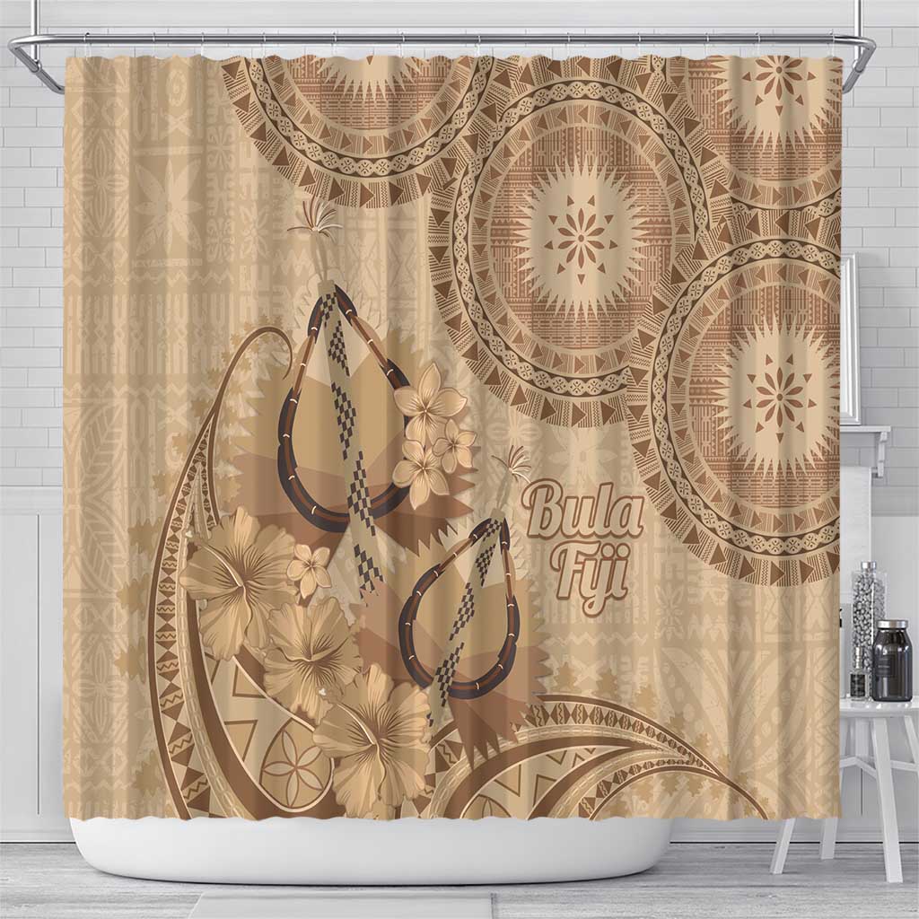 Brown Bula Fiji Shower Curtain Fijian Dance Fan Tapa Cloth Pattern