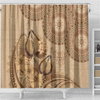 Brown Bula Fiji Shower Curtain Fijian Dance Fan Tapa Cloth Pattern