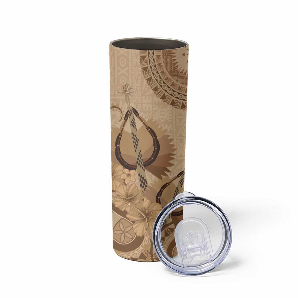 Brown Bula Fiji Skinny Tumbler Fijian Dance Fan Tapa Cloth Pattern