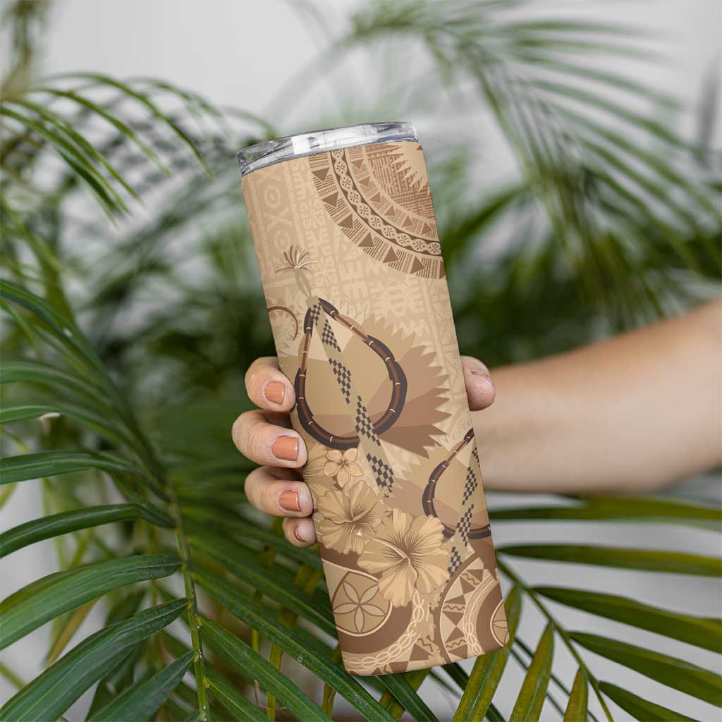 Brown Bula Fiji Skinny Tumbler Fijian Dance Fan Tapa Cloth Pattern